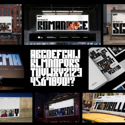 Printed festival programmes and books showcasing the Chicago International Film Festival 60-year anniversary visual identity.